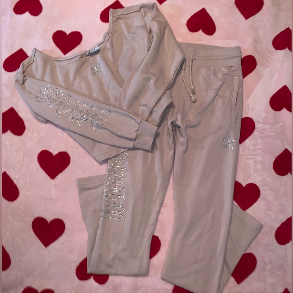 Adidas Rhinestone Embellished NUDE TAN Lounge Set NEW